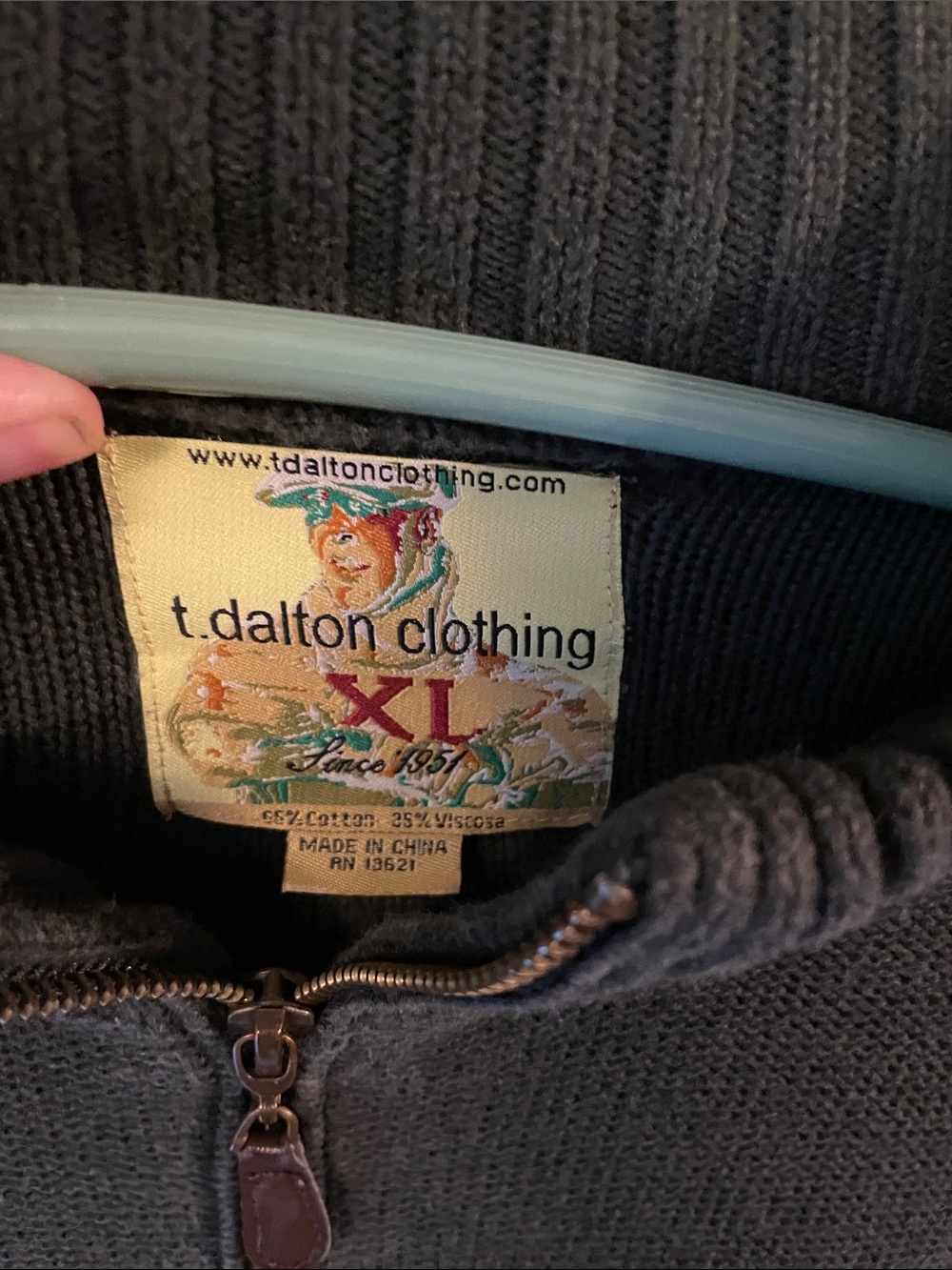 Vintage T. Dalton Clothing 1/4 Zip pullover sweater long sleeve green - Picture 2 of 3